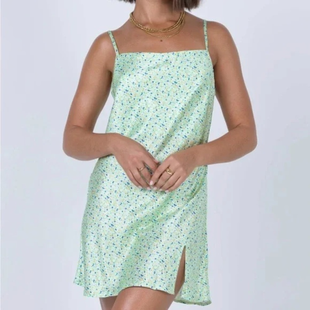 Princess Polly Women 0 Green Floral Satin 90s Y2K After Thought Mini Slip Dress